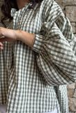 Ginny Gingham Balloon Sleeve Blouse Khaki